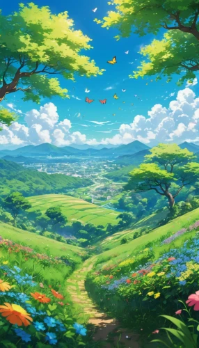 springtime background,blooming field,landscape background,spring background,meadow landscape,flower field,summer meadow,green meadow,field of flowers,spring meadow,sea of flowers,grassfields,nature background,mountain meadow,flowers field,clover meadow,meadow and forest,high landscape,flower meadow,meadow,Illustration,Japanese style,Japanese Style 03