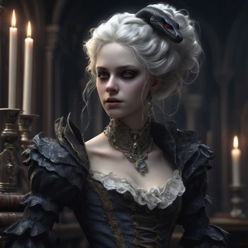 gothic portrait,noblewoman,milady,vampire lady,victorian lady,cosette,noblewomen,vampire woman,candlemaker,liselotte,countess,gothic woman,baroque,romantic portrait,vestal,black queen,antoinette,dark portrait,vampy,white lady,Conceptual Art,Fantasy,Fantasy 01