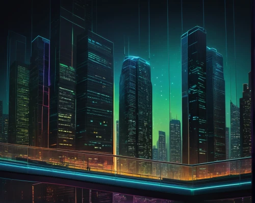 cybercity,cybertown,cyberpunk,cyberport,cityscape,futuristic landscape,cyberworld,metropolis,neuromancer,cyberscene,futuristic,polara,cybernet,city at night,cyberia,cyberview,mainframes,skyscrapers,colorful city,cityzen,Illustration,Abstract Fantasy,Abstract Fantasy 19