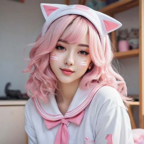 pinklao,neko,cat ears,cat kawaii,pink cat,pinkaew,xiaolu,fumie,japanese kawaii,hyoon,cute cat,cute fox,soft pink,kawaii girl,pink bow,pink hair,neopolitan,tipoki,kawaii,natural pink,Conceptual Art,Oil color,Oil Color 07