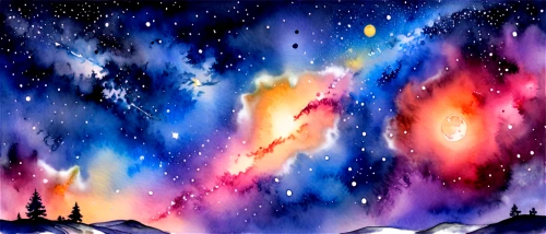 colorful stars,galaxy,watercolor background,night sky,starscape,nebulae,starry sky,the night sky,fairy galaxy,nebulos,nightsky,auroral,galaxy collision,colorful star scatters,rainbow and stars,nebulosity,falling stars,unicorn background,galactic,night stars,Illustration,Paper based,Paper Based 24