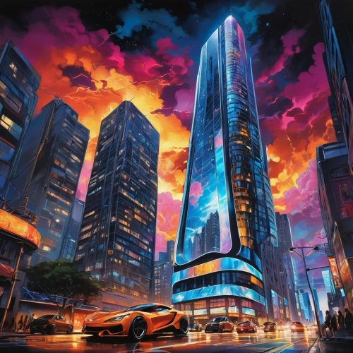 futuristic landscape,supertall,cybercity,lexcorp,gameloft,megapolis,sky city,futuristic architecture,megacorporations,megacorporation,skyscraping,skycraper,skyscrapers,fantasy city,the skyscraper,skyscraper,world digital painting,cybertown,cartoon video game background,maclaren,Conceptual Art,Graffiti Art,Graffiti Art 09