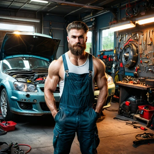 car mechanic,mechanic,car repair,auto repair,auto repair shop,overalls,dungarees,tire service,muscular build,autoworker,engineman,servicing,craftsman,tool belt,garage,lumberjax,car care,wrenching,plumber,handyman,Photography,General,Fantasy