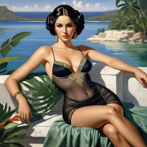 art deco woman,tretchikoff,retro pin up girl,polynesian girl,pin-up girl,hawaiiana,pin ups,pin-up model,pin up girl,jane russell-female,viveros,the sea maid,retro pin up girls,bettie,radebaugh,kanaloa,zorita,retro women,tropico,retro woman,Art,Classical Oil Painting,Classical Oil Painting 02