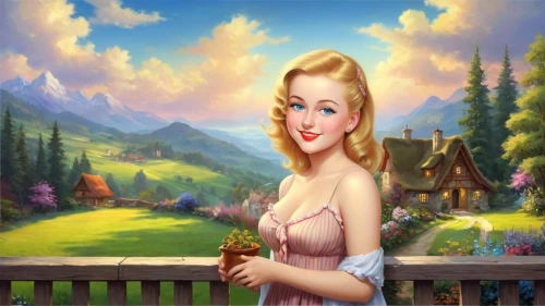 rapunzel,dorthy,heidi country,fairy tale character,virieu,fantasyland,landscape background,belle,fantasy picture,children's background,vasilisa,thumbelina,cinderella,scummvm,maureen o'hara - female,background image,cartoon video game background,fraulein,fairyland,woman with ice-cream