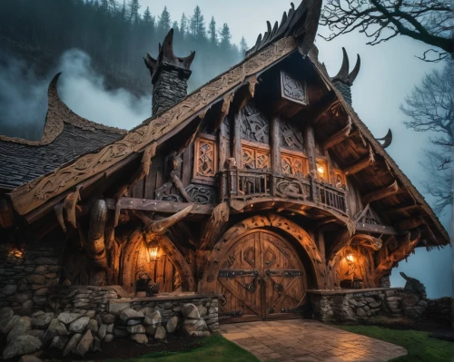 witch's house,fairy tale castle,traditional house,house in the forest,ancient house,wooden house,stave church,fairytale castle,fantasy picture,house in the mountains,witch house,house in mountains,innkeeper,fairy tale,a fairy tale,ravenloft,fantasy art,the gingerbread house,elves country,the cabin in the mountains,Conceptual Art,Fantasy,Fantasy 26