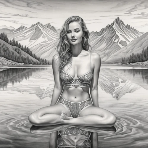 lotus position,padmasana,mediating,lotus art drawing,meditator,meditate,meditating,pencil drawings,woman sitting,ishvara,yogananda,meditative,meditation,lago grey,meditatively,meditated,girl sitting,jetski,pencil drawing,girl on the boat,Illustration,Black and White,Black and White 07