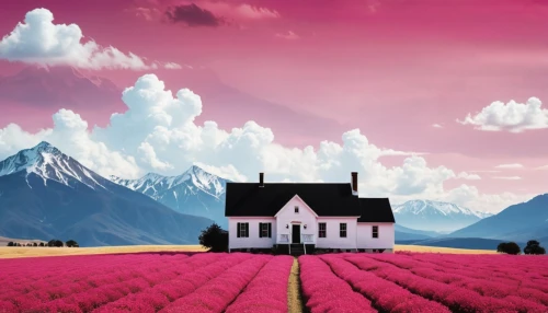 purple landscape,pink grass,lavender fields,lavender field,tulip field,tulip fields,tulips field,the valley of flowers,pink tulips,flower field,poppy fields,landscape background,field of flowers,beautiful landscape,pink clover,blooming field,netherland,lachapelle,rose pink colors,poppy field,Illustration,Realistic Fantasy,Realistic Fantasy 09