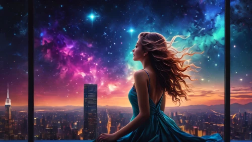 cosmogirl,fantasy picture,universo,sci fiction illustration,skygazers,the night sky,starscape,universe,magellanic,starry sky,space art,wonderlands,falling stars,astronomer,markarian,astronomy,galaxia,night sky,fantasy art,dreamscape,Photography,General,Fantasy