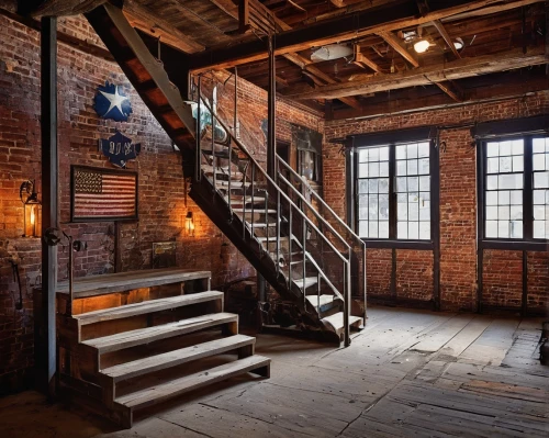 loft,headhouse,lofts,upstairs,middleport,outside staircase,steel stairs,staircase,wooden beams,attic,staircases,stairwell,brickworks,backstairs,winding staircase,stairwells,brickyards,wooden stairs,red brick,warehouse,Illustration,American Style,American Style 01