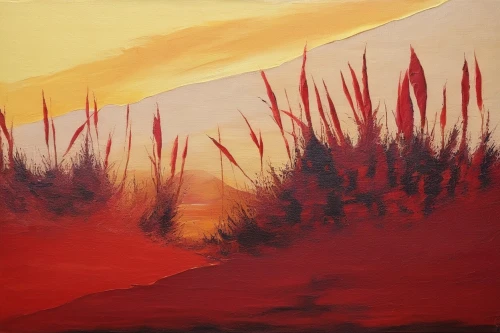 dune landscape,desert landscape,landscape red,volcanic landscape,ocotillo,spinifex,desert desert landscape,arid landscape,red earth,red sun,burning bush,abstract painting,red planet,brushfire,shifting dune,danxia,dune grass,desert coral,desert,red sand,Illustration,Realistic Fantasy,Realistic Fantasy 45