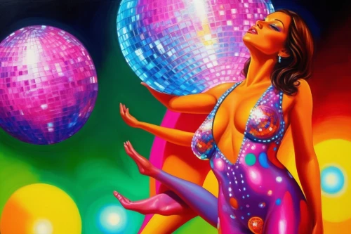 discotheque,neon body painting,easter background,disco ball,discotheques,inflates soap bubbles,colorful balloons,prism ball,popmart,disco,water balloons,rainbow color balloons,painting easter egg,raver,soap bubbles,inflatables,mirrorball,inflata,hyperstimulation,easter theme,Illustration,Realistic Fantasy,Realistic Fantasy 38