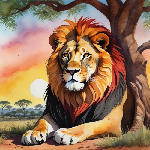 forest king lion,panthera leo,african lion,aslan,tigon,kion,king of the jungle,magan,leonine,male lion,lion,lionheart,lionore,lionnet,lion white,lion number,felidae,lion father,skeezy lion,goldlion,Illustration,Paper based,Paper Based 27