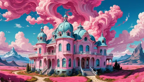 fairy tale castle,candyland,dreamhouse,fantasy city,fairytale castle,witch's house,fantasy world,fantasy landscape,kaleidoscape,lazytown,imaginationland,wonderland,knight's castle,lachapelle,3d fantasy,dreamsville,whipped cream castle,citadel,cloudmont,dreamlands,Conceptual Art,Fantasy,Fantasy 24