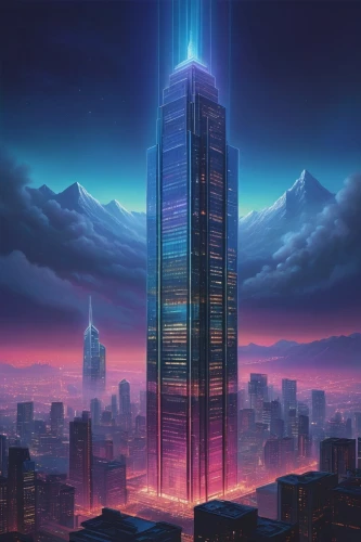 skyscraper,the skyscraper,skyscraping,skycraper,supertall,cybercity,skyscrapers,ctbuh,guangzhou,sky city,pc tower,skyscraper town,metropolis,cybertown,barad,cityscape,electric tower,futuristic landscape,cyberport,skylstad,Illustration,Retro,Retro 16
