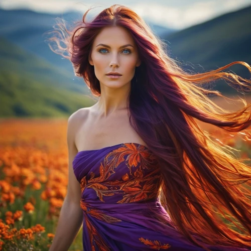 celtic woman,saffron,seelie,rousse,redheads,redhair,red head,melisandre,tresses,persephone,faery,windblown,beautiful girl with flowers,red hair,redheaded,countrywoman,natural color,illyria,gypsy hair,orange scent,Photography,General,Commercial