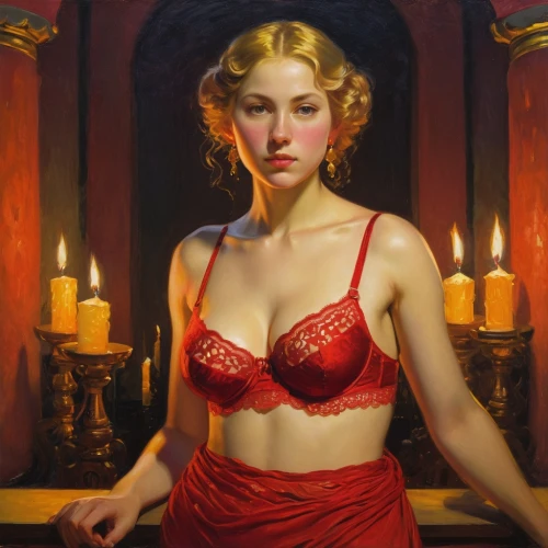 hildebrandt,lady in red,currin,whitmore,yasumasa,emile vernon,habanera,lempicka,guccione,burlesques,man in red dress,negligees,rosamund,colsaerts,dossi,young woman,baccarat,nightdress,lamour,vanderhorst,Art,Classical Oil Painting,Classical Oil Painting 20
