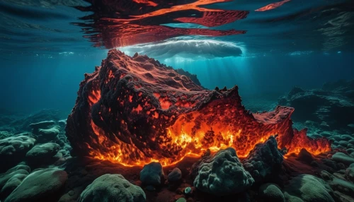 underwater landscape,cave on the water,ocean underwater,undersea,underwater background,lava river,sea caves,under the sea,red sea,underwater world,the bottom of the sea,under the water,sea life underwater,krakatoa,volcanic lake,lava,mola,under sea,sunken boat,volcanic eruption,Photography,Artistic Photography,Artistic Photography 01