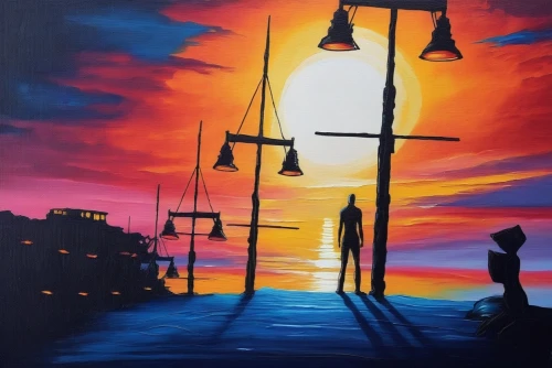 oil painting on canvas,art painting,streetlamps,street lamps,oil painting,sailboats,street lights,oil on canvas,harbor,streetlights,peinture,acrylic paint,sailing ships,sailing boats,boat harbor,sailing ship,oil pastels,masts,sailboat,sailing boat,Illustration,Realistic Fantasy,Realistic Fantasy 25