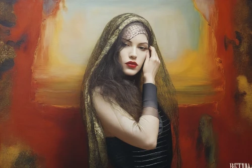 mystical portrait of a girl,oil painting,viveros,gothic portrait,oil painting on canvas,musidora,gholamhossein,heatherley,praying woman,girl in cloth,rone,nestruev,young woman,dmitriev,veruovic,portrait of a girl,isadora,magdalene,ismailova,orientalist,Photography,Fashion Photography,Fashion Photography 20