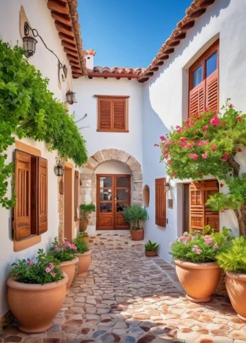 casitas,spanish tile,monemvasia,traditional house,provencal,palmilla,pueblos,townscapes,marbella,greece,courtyards,cortile,adobes,andalucian,provencal life,horcasitas,houses clipart,andalucia,guesthouses,courtyard,Illustration,Japanese style,Japanese Style 01