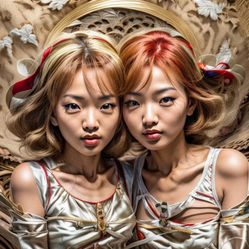 wonhyo,yulan,doll looking in mirror,asiaticas,mirror image,porcelain dolls,soori,cambodians,sistar,samo,koreans,vintage fairies,two girls,chorene,kysela,christmas angels,christmas dolls,nkoreans,twin flowers,gangneoung