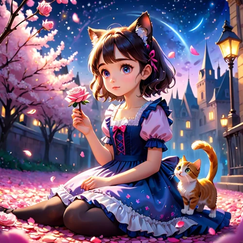 calico cat,neko,japanese sakura background,blossom kitten,cat kawaii,hanami,tea party cat,magical,fairy tale character,cherry blossom,fantasy picture,cherry blossoms,sakura background,cute cat,sakura blossom,belle,japanese kawaii,fantasy portrait,springtime background,nyan,Anime,Anime,Cartoon