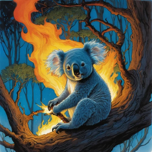 koala,koalas,vulpecula,eucalypt,bushfires,bushfire,eucalyptus,cute koala,campfire,koala bear,bush fire,australian wildlife,kauri,forest fire,tree torch,cub,eucalypts,ratri,burnt tree,karchner,Illustration,Realistic Fantasy,Realistic Fantasy 04