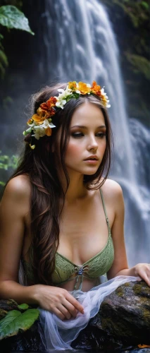 water nymph,naiad,faery,celtic woman,faerie,naiads,amazonica,maenads,sirenia,dryads,dryad,fairie,polynesian girl,kupala,beautiful girl with flowers,fantasy picture,flowing water,ophelia,water flowers,amazonian,Conceptual Art,Daily,Daily 34