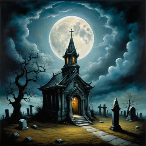 haunted cathedral,mortuary,halloween background,siggeir,all saints' day,church painting,gothic style,graveyards,gothic church,gothic,samhain,dark art,haunted house,black church,moonsorrow,cemetry,the haunted house,dark gothic mood,witch's house,the black church,Illustration,Realistic Fantasy,Realistic Fantasy 34