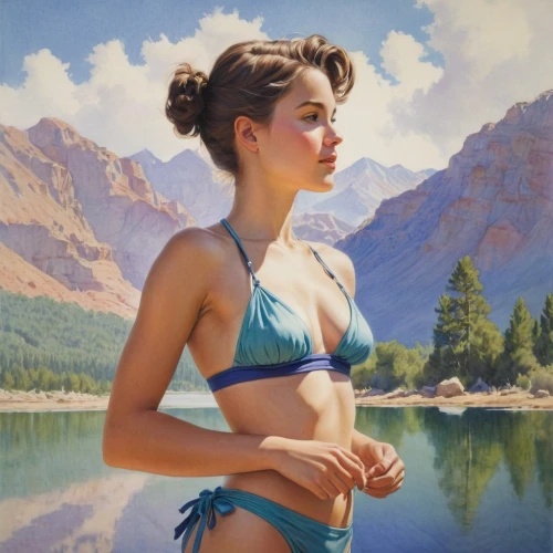 heatherley,donsky,water nymph,colville,jasinski,girl on the river,welliver,oil painting,azzurro,swimmer,photorealist,tretchikoff,world digital painting,godward,sedensky,vettriano,oil painting on canvas,yasumasa,verano,female swimmer,Illustration,Paper based,Paper Based 23