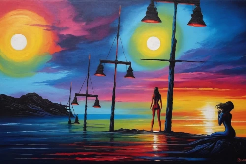 art painting,oil painting on canvas,lanterns,peinture,sea night,dubbeldam,oil painting,streetlamps,boho art,sailboats,night scene,glass painting,angel lanterns,sailing ships,sailing boats,sailing,street lamps,dream art,pintura,gaslights,Illustration,Realistic Fantasy,Realistic Fantasy 25