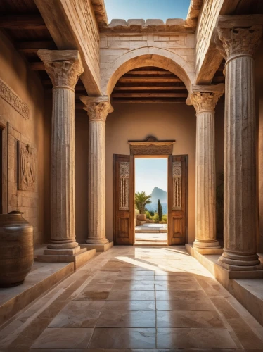 greek temple,peristyle,zappeion,egyptian temple,leptis,antiquities,colonnaded,celsus library,pergamon,artemis temple,pillars,palace of knossos,temple of diana,doric columns,serapeum,knossos,three pillars,amphipolis,house with caryatids,metopes,Conceptual Art,Fantasy,Fantasy 12