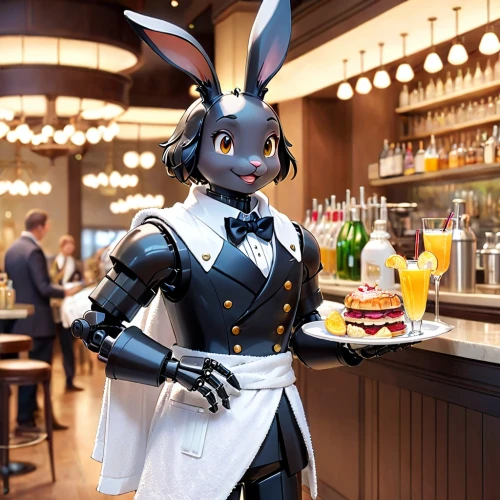 waitress,barmaid,rabbot,white rabbit,bunni,waiter,bartender,waitstaff,bunny,rabbit,lapine,jack rabbit,bunnie,animatronic,chocolatier,barbot,barkeeper,cartoon bunny,european rabbit,lepus,Anime,Anime,Cartoon