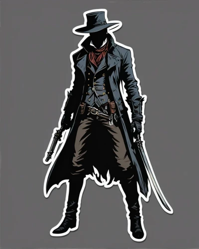 darkwing,duddell,jigen,cowboy silhouettes,darkman,zorro,rorschach,man silhouette,highwayman,gunslinger,jekyll,ringleader,alatriste,alucard,django,zatara,riario,pardner,corvo,micawber,Unique,Design,Sticker