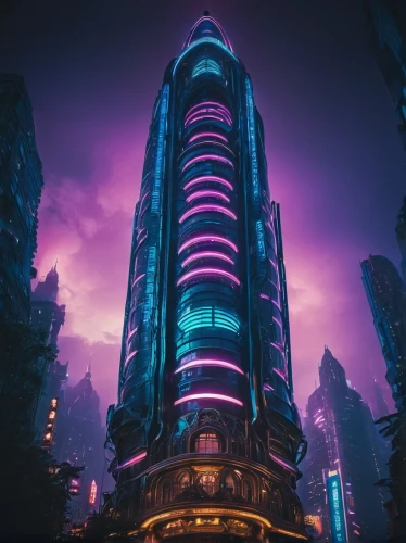 cybercity,futuristic,cybertown,skyscraper,cyberpunk,vanu,skylstad,vdara,the skyscraper,futuristic architecture,the energy tower,futuristic landscape,electric tower,metropolis,kaidan,cyberport,arcology,sky apartment,fantasy city,polara,Illustration,Retro,Retro 13