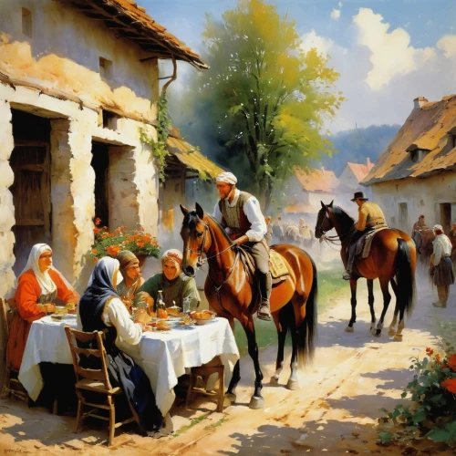 village scene,bosniaks,trattoria,mostovoy,moldavians,ristorante,trattorias,agricultural scene,pilgrims,bosnias,sellers,bosniak,bistrot,tavern,alpine restaurant,zuercher,napoletana,village life,restaurant,auberge,Conceptual Art,Oil color,Oil Color 03