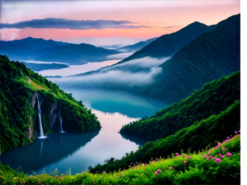 landscape background,purple landscape,mountainous landscape,beautiful landscape,mountain landscape,nature background,nature landscape,river landscape,japan landscape,fantasy landscape,nature wallpaper,fjord landscape,beautiful lake,background view nature,landscape nature,foggy landscape,japanese mountains,natural scenery,mountain scene,fjords,Illustration,Japanese style,Japanese Style 09