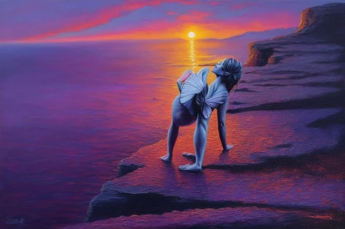 saluki,unicorn art,oil on canvas,oil painting on canvas,oil painting,huyghe,dali,el salvador dali,senja,el golfo,sunset cliffs,surrealism,dusk,vizsla,samuil,coast sunset,the horizon,fantasy picture,centauri,singularity,Illustration,Realistic Fantasy,Realistic Fantasy 25