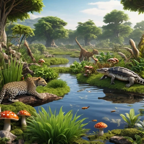 dinosauria,paleoenvironment,ankylosaurus,troodontids,ladinos,ankylosaurs,cretaceous,sauropodomorphs,ceratopsians,tropical animals,phytosaurs,triassic,cartoon video game background,osteoderms,ankylosaur,plesiosaurs,pelycosaurs,mesozoic,restoration,synapsid,Photography,General,Realistic