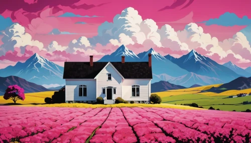 pink grass,tulip field,home landscape,tulips field,tulip fields,poppy fields,paisaje,blooming field,landscape background,flower field,purple landscape,salt meadow landscape,lonely house,lavender fields,poppy field,farm landscape,lavender field,tulip festival,rural landscape,bakersville,Illustration,Realistic Fantasy,Realistic Fantasy 09