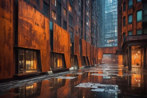 corten steel,alleyway,urban landscape,hafencity,alleyways,heatherwick,alley,alleys,rainville,casgrain,cityscapes,laneways,callowhill,city scape,bjarke,urban,urbanworld,adjaye,glass facades,tribeca,Illustration,Abstract Fantasy,Abstract Fantasy 13