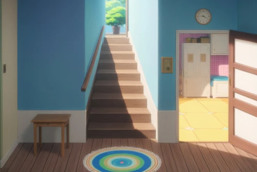 room door,hallway space,roominess,boy's room picture,idealizes,the little girl's room,hallway,one room,japanese-style room,stairwell,dormitory,apartment,an apartment,house painting,backstairs,shinbo,outside staircase,the threshold of the house,kids room,blue room,Anime,Anime,Traditional