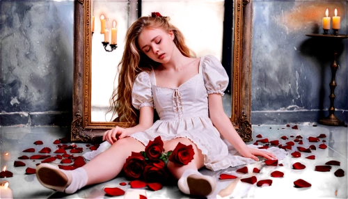 jessamine,daveigh,lavigne,ophelia,lily-rose melody depp,cosette,gretel,white rose snow queen,porcelain doll,celtic woman,labyrinth,rose petals,minogue,aerith,eilonwy,evanescence,abigaille,juliet,alice in wonderland,peignoir,Illustration,Realistic Fantasy,Realistic Fantasy 42