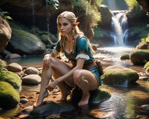 elven,naiad,elvish,the blonde in the river,tiber riven,water nymph,eilonwy,fantasy picture,dryad,faery,trine,faerie,wood elf,tuatha,saria,elven forest,janna,inara,3d fantasy,naiads,Photography,General,Cinematic