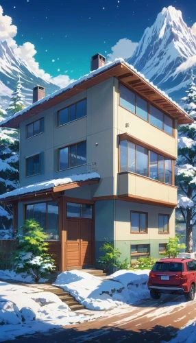 snow slope,snow roof,winter background,winter house,snow scene,snow mountain,christmas snowy background,snow landscape,snowy landscape,house in the mountains,house in mountains,snow house,dreamhouse,shinbo,snowcapped,tsukihime,shouf,holiday complex,chitose,ski resort,Illustration,Japanese style,Japanese Style 03