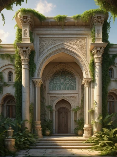 rivendell,parnassus,archways,palaces,garden door,arcadia,theed,doorways,artemis temple,ancient house,stone palace,the threshold of the house,castlelike,europe palace,entranceways,briarcliff,seregil,hall of the fallen,panagora,water palace,Art,Classical Oil Painting,Classical Oil Painting 13