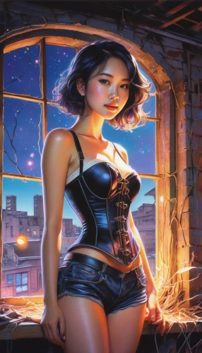 psylocke,sci fiction illustration,alita,bulletgirl,bombshells,lumidee,shadman,fantasy art,fiora,game illustration,domino,wonderwoman,pin-up girl,vidya,fantasy woman,world digital painting,fantasy picture,chicana,shadowrun,asami,Illustration,Japanese style,Japanese Style 20