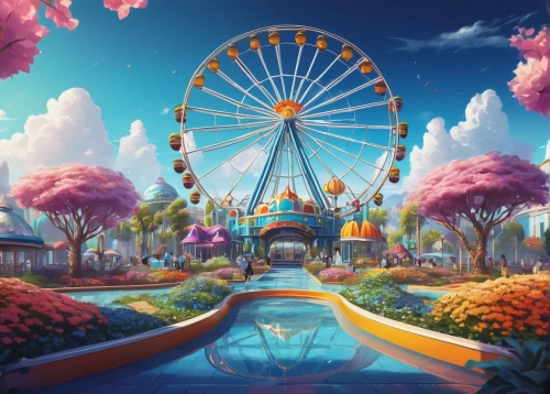 amusement park,wonderland,imaginationland,tomorrowland,fairy world,fairyland,candyland,dreamlands,wonderlands,storyland,everland,fantasyland,oktoberfest background,cartoon video game background,theme park,the disneyland resort,dubailand,fantasy world,springtime background,spring background,Conceptual Art,Fantasy,Fantasy 21