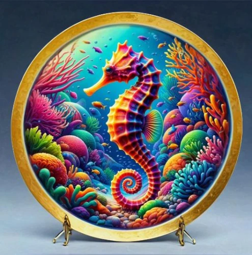 cloisonne,majolica,seahorses,decorative plate,ornamental fish,ornamental shrimp,oriental painting,simorgh,the zodiac sign pisces,glass painting,spiral art,golden dragon,qilin,dragon design,moondragon,decorative art,dharma wheel,colorful spiral,painted dragon,maiolica